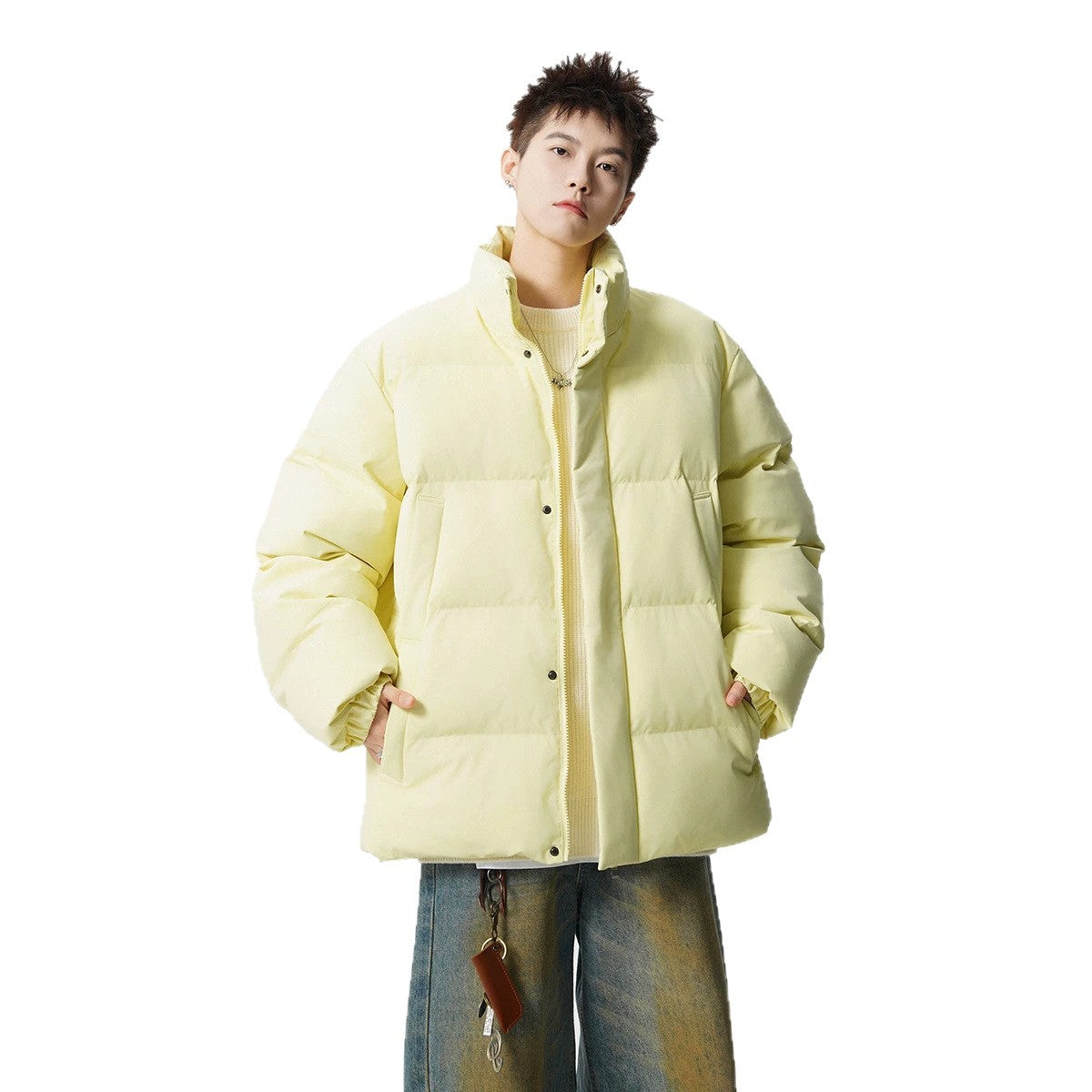 Men's Short Cut Oversized Quilted Jacket with High Collar Chichicherry