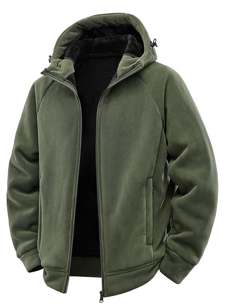 Men's Padded Hooded Fleece Jacket with Teddy Lining and Full-Length Zip Chichicherry