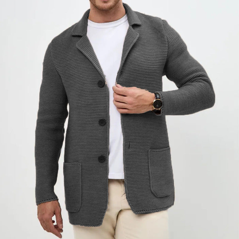 Men's chunky knit cardigan with shawl collar and patch pockets Chichicherry