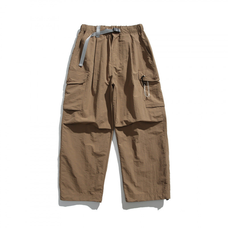 Men's Utility Cargo Pants with Wide Leg, Elastic Waistband and Multiple Pockets Chichicherry