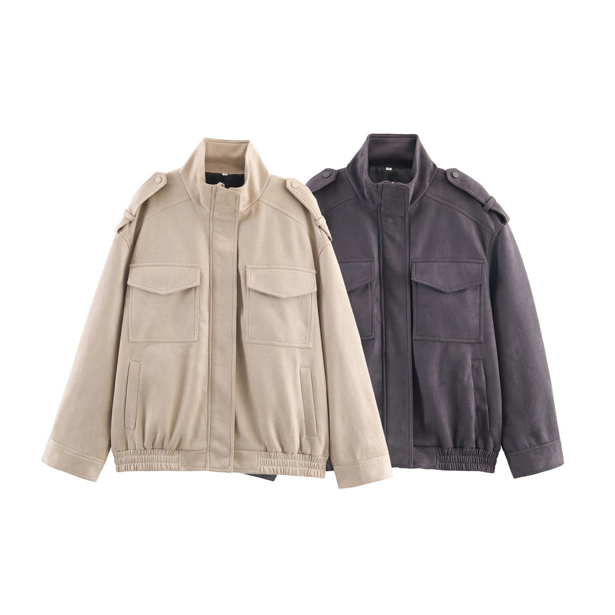 Women's utility field jacket with stand-up collar, epaulettes, and elastic hem Chichicherry