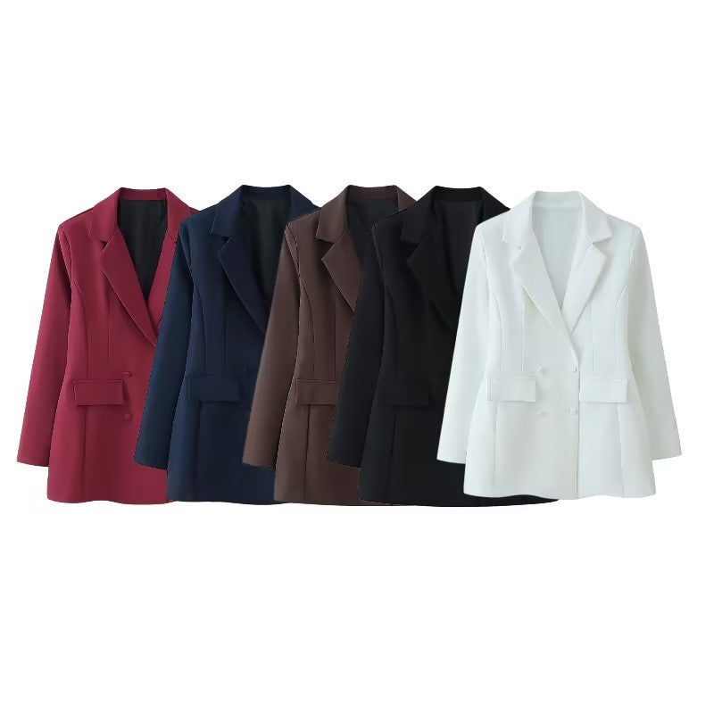 Women's tailored double-breasted blazer with patch pockets and Viennese seams Chichicherry