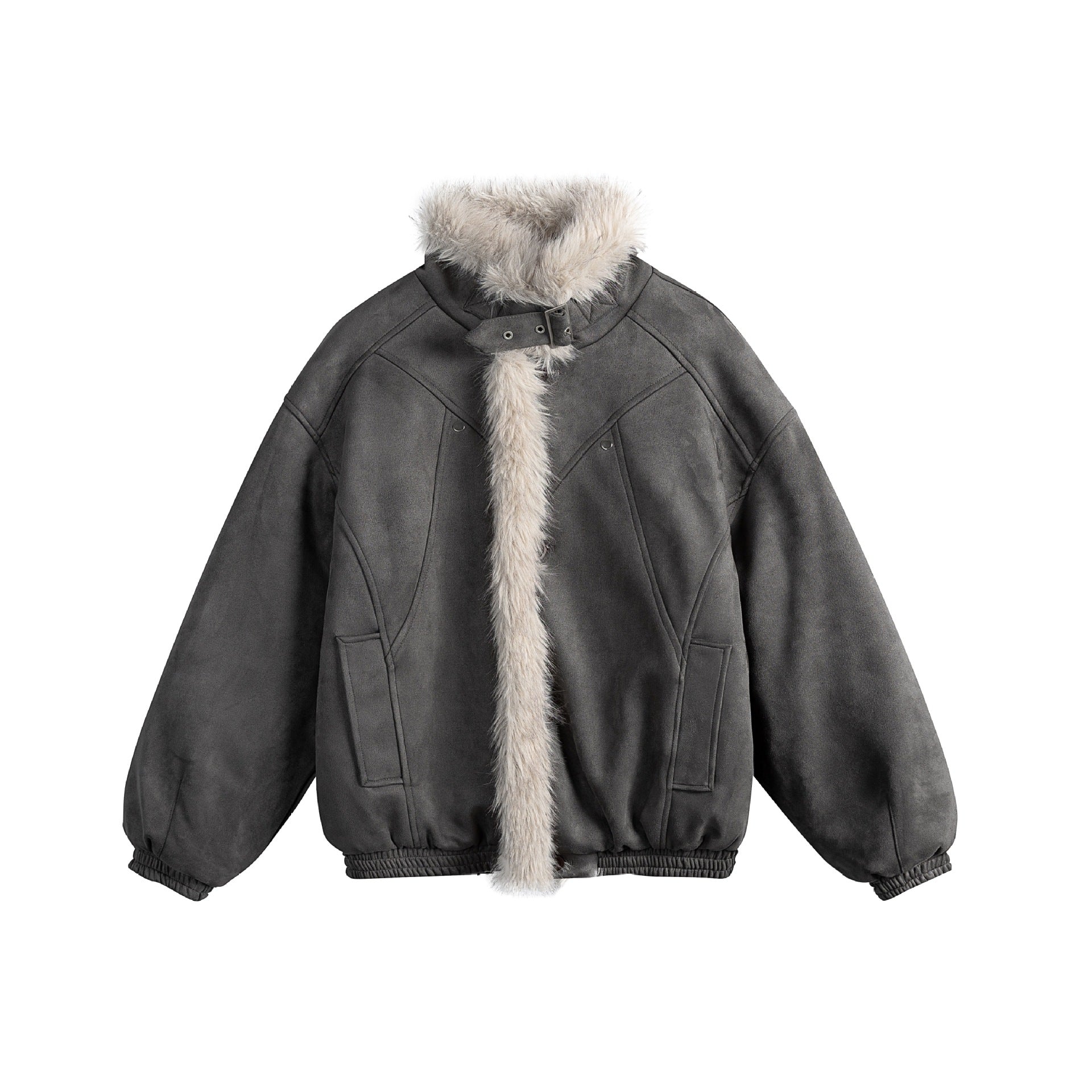 Ladies short cut velour imitation bomber jacket with teddy trim and adjustable neck strap Chichicherry