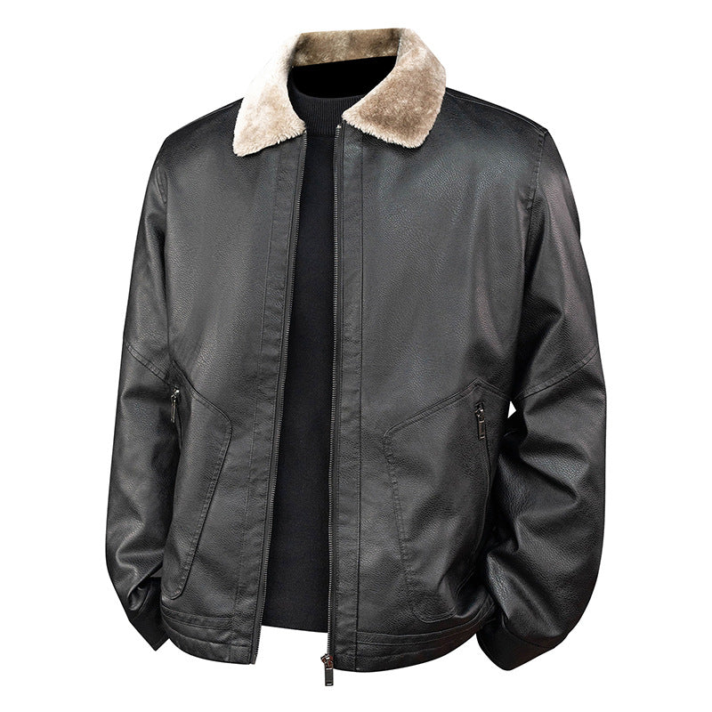 Men's aviator bomber jacket in nappa look with teddy lining and zippered pockets Chichicherry