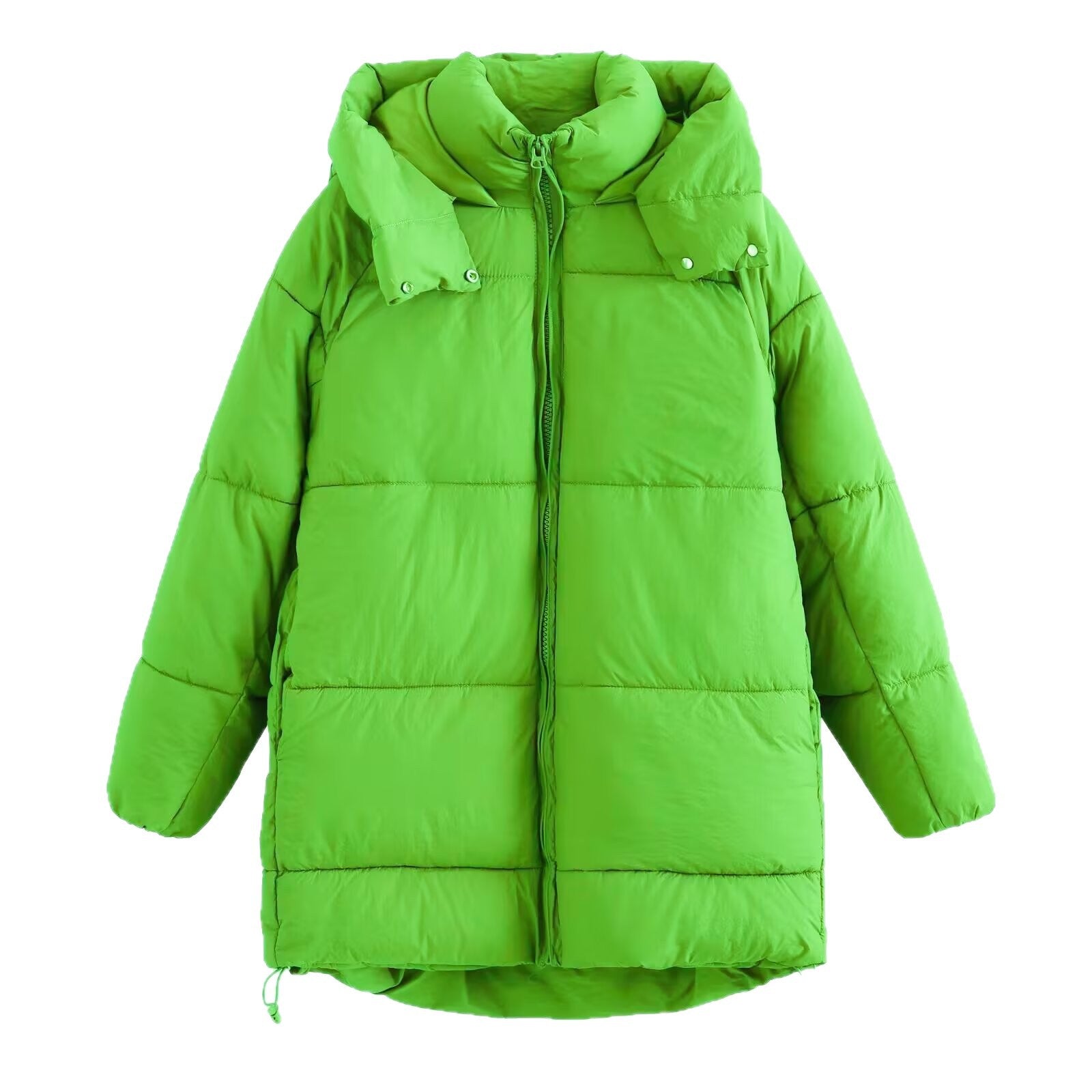 Women's Longer Quilted Down-Effect Coat with High Collar, Hood and Drawstring Chichicherry