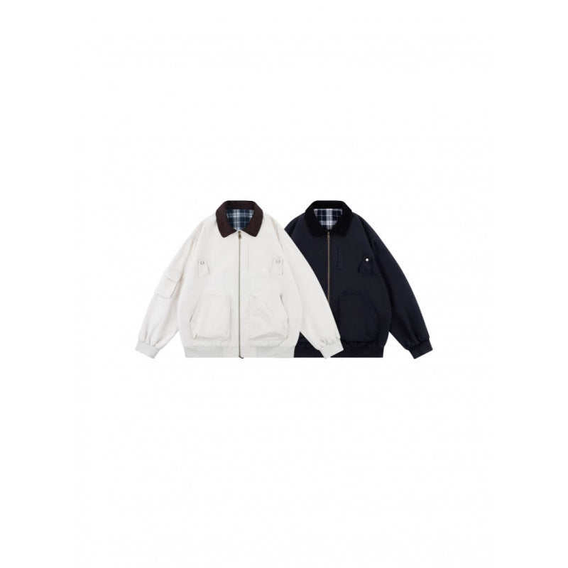 Unisex Oversized Blouson in Workwear style with cord collar and checked lined interior Chichicherry