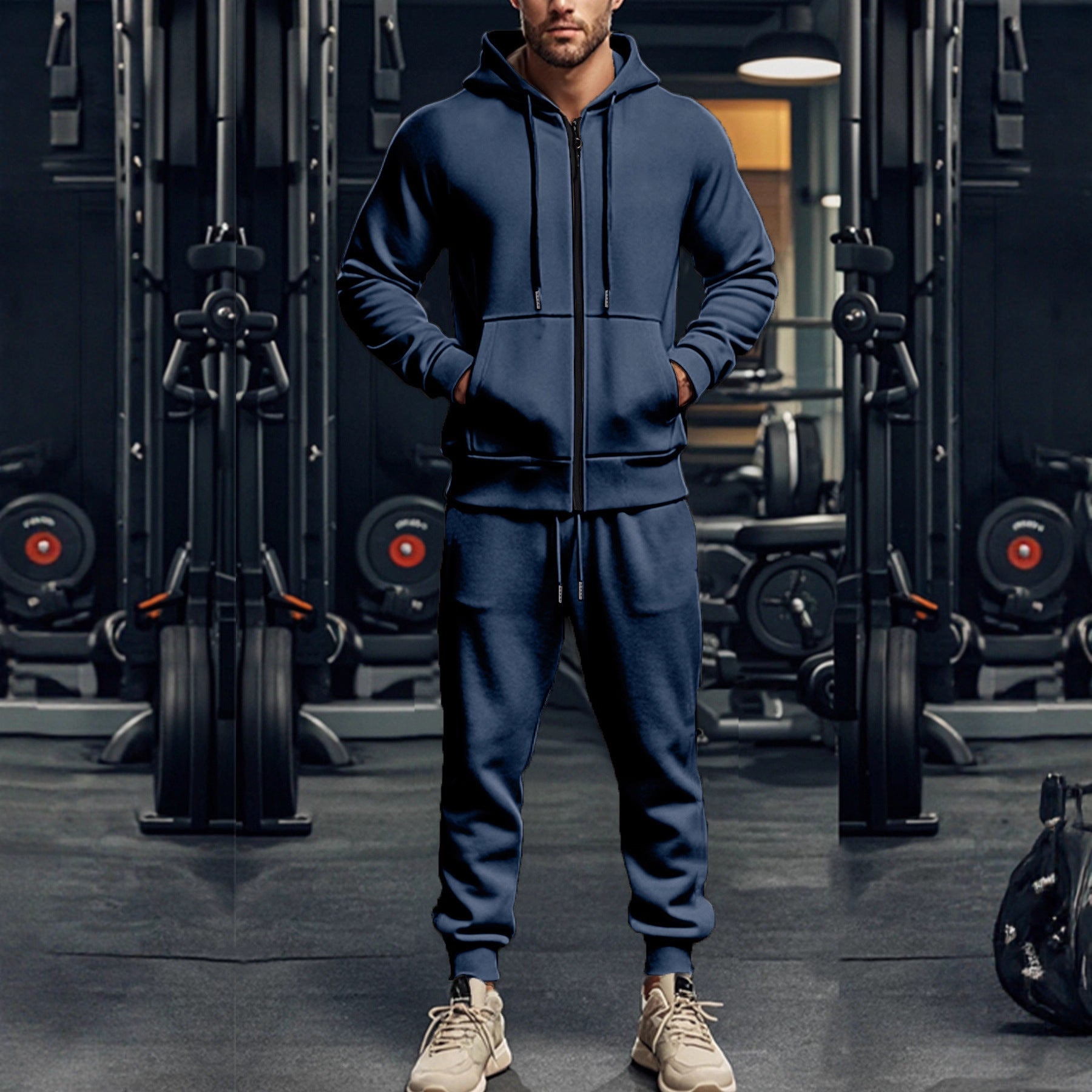 Men's Complete Sweatset with Zipper Hoodie and Tapered Jogging Pants Chichicherry