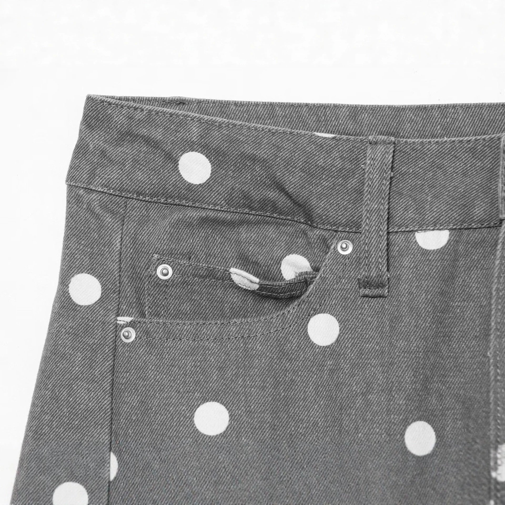 Women's High-Waisted Wide Jeans with Dots and Crease Chichicherry