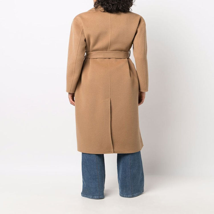 Women's midi wrap coat made of wool-cashmere blend with shawl collar and tie belt Chichicherry
