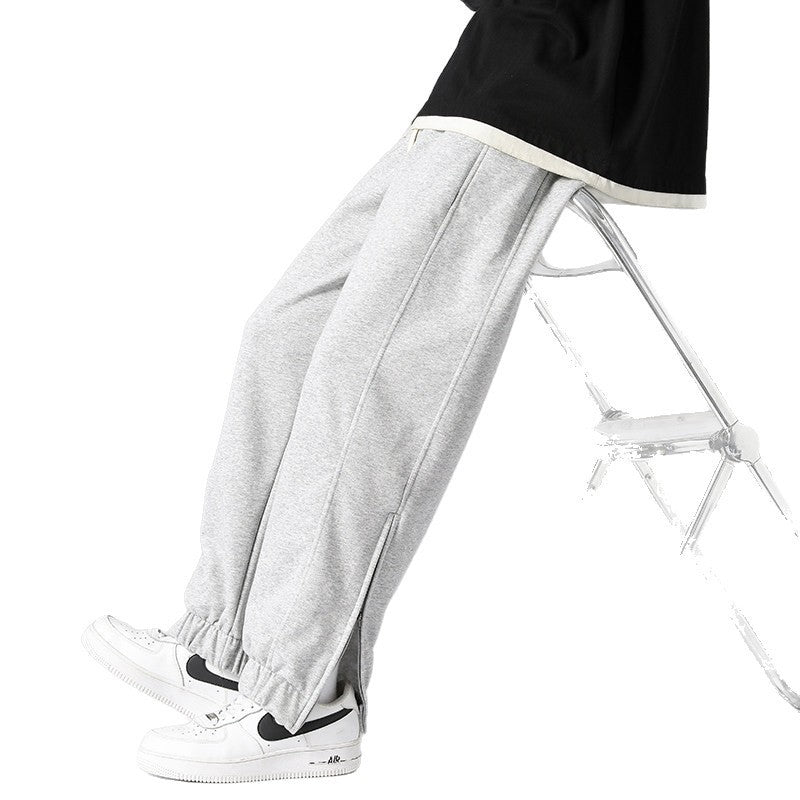Men's wide jogging pants with side zipper slit, elastic waistband & drawstring Chichicherry