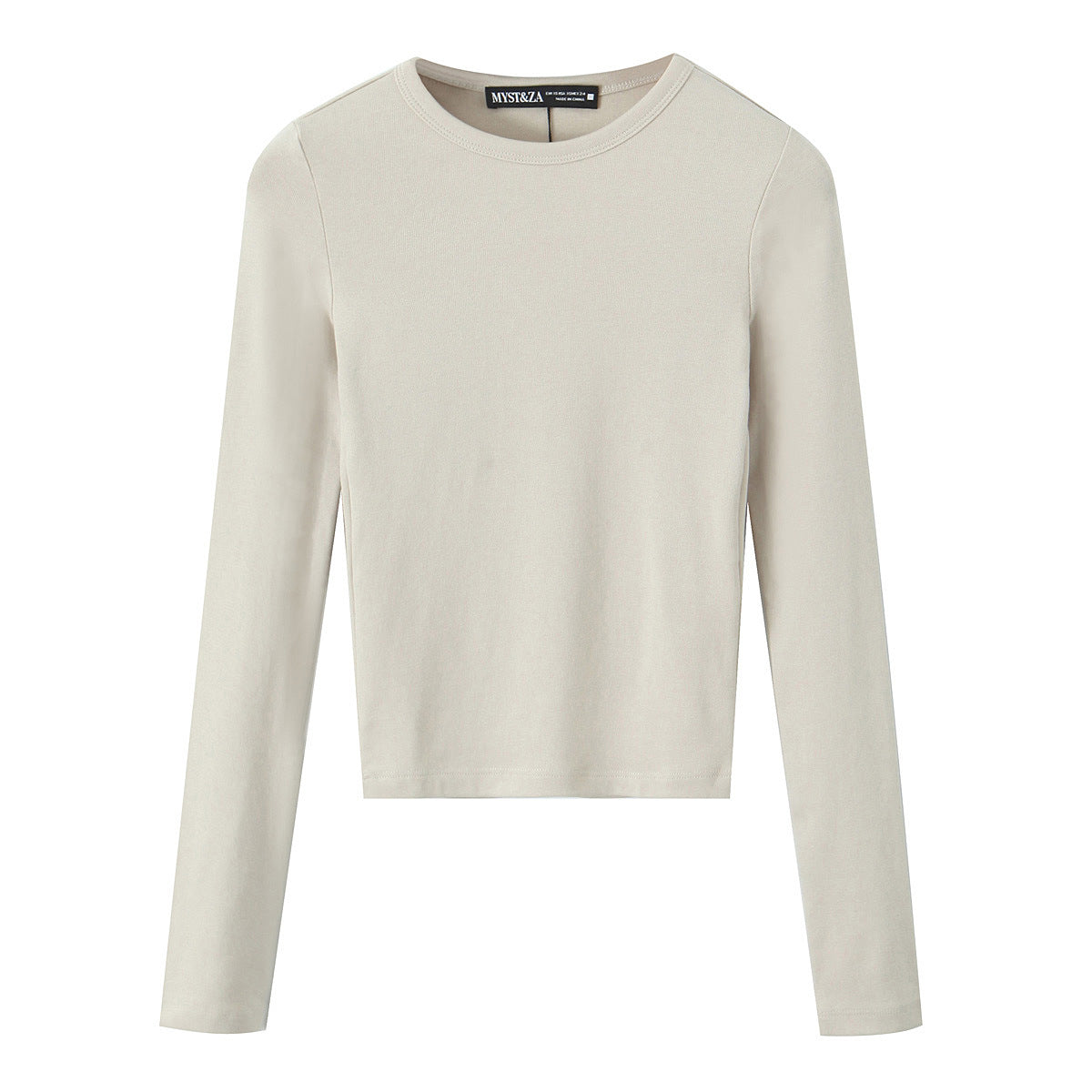 Women Striped Cropped Long Sleeve Shirt with Round Neckline Chichicherry
