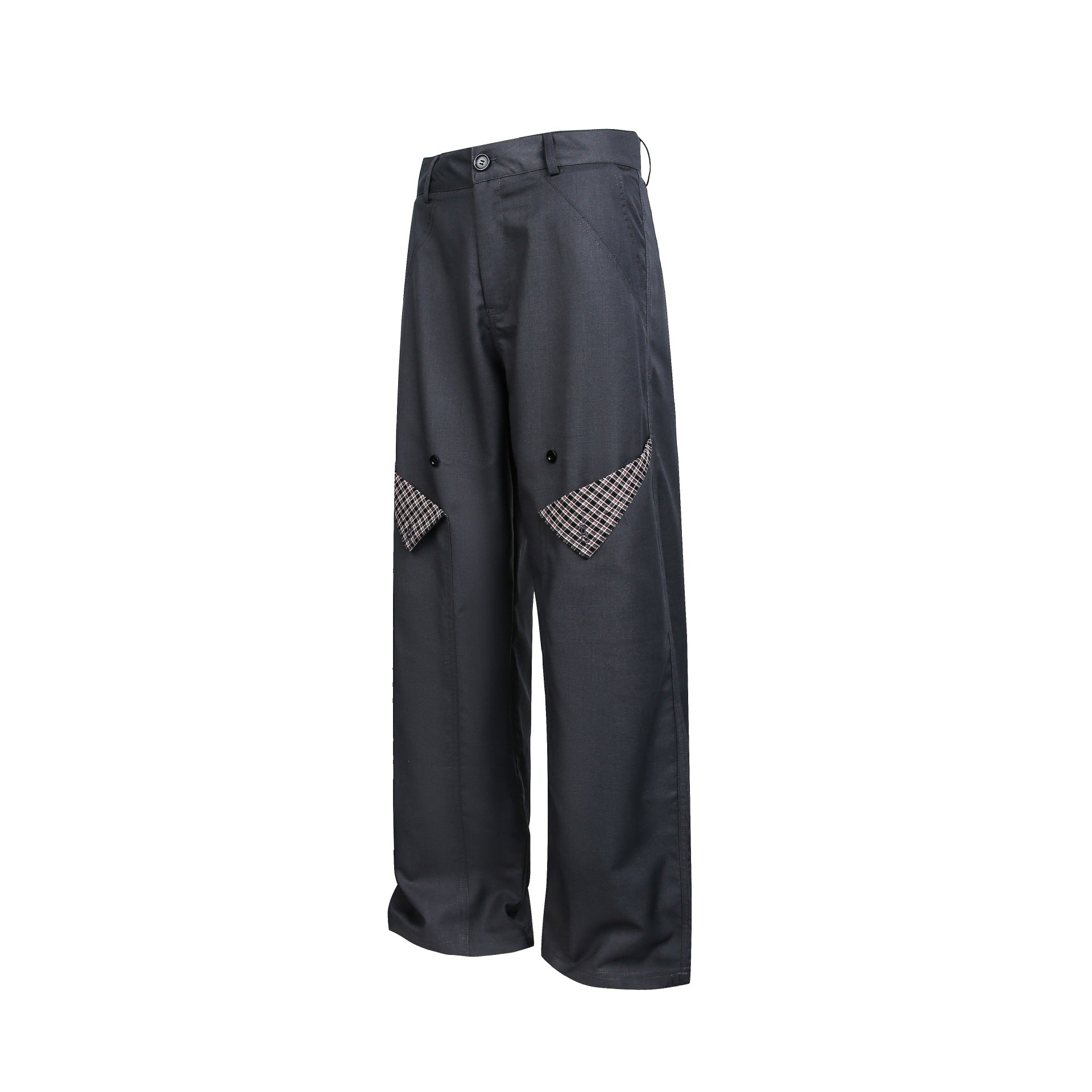 Women's High-Cut Wide Cargo Pants with Checkered Pattern - Patch Pockets Chichicherry