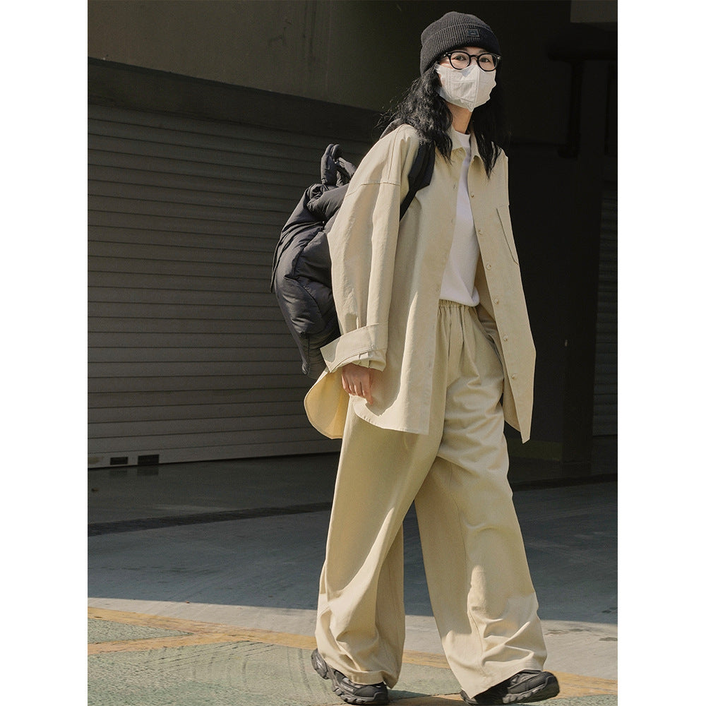 Ladies Extra Wide High-Waist Cotton Twill Palazzo Pants with Elastic Waistband and Side Pockets Chichicherry