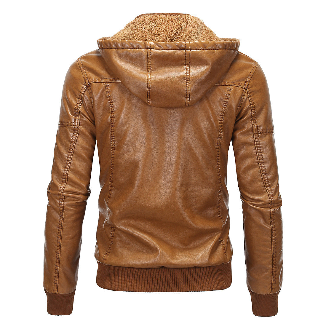 Men's vintage-inspired faux leather bomber jacket with teddy lining, stand collar, and chest pockets Chichicherry