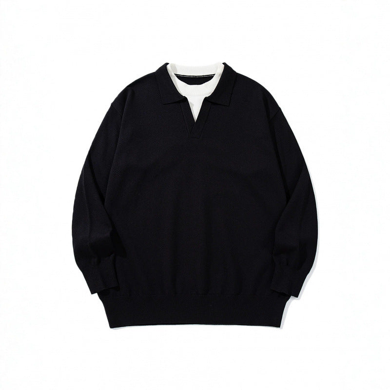 Unisex Oversize fine knit pullover with open Henley neckline and contrasting inner collar Chichicherry