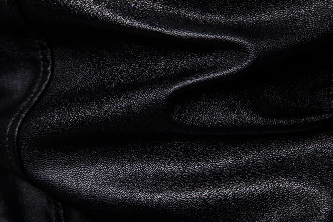 Men's Slim-Fit Biker-Inspired Faux Leather Jacket with Stand Collar and Minimalist Stitching Chichicherry
