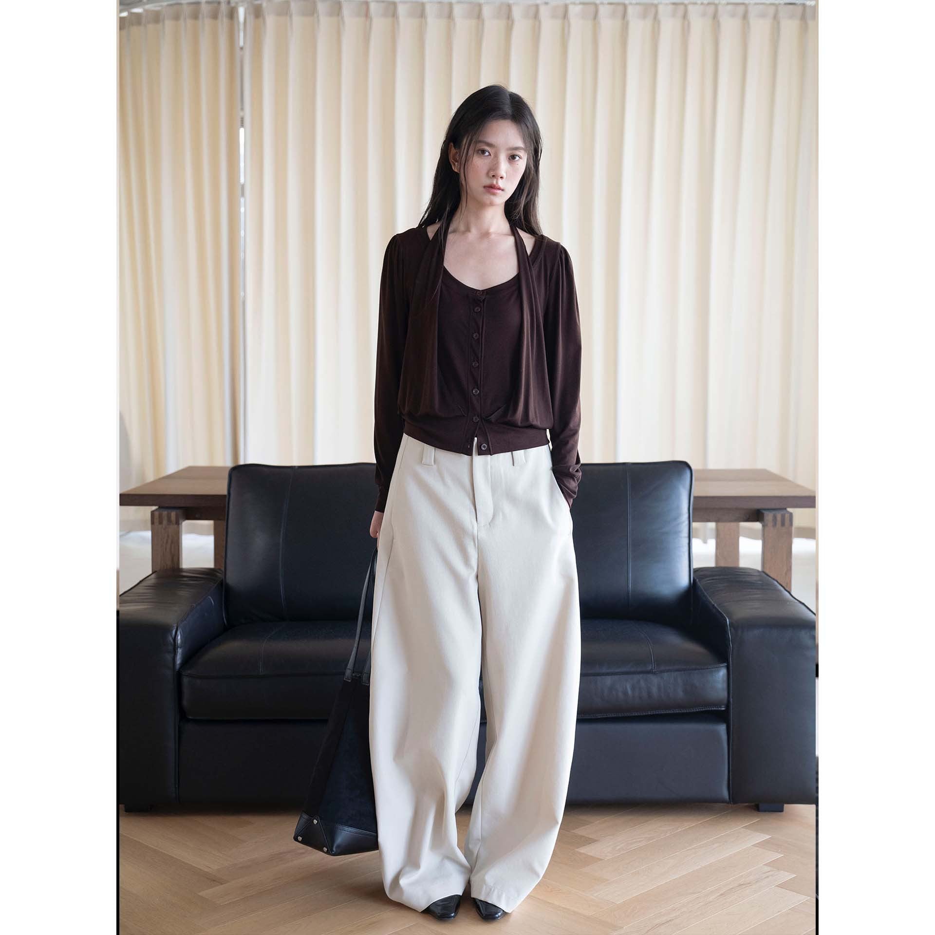 Women's Casual Viscose-Mix Button Jacket with Drawstring and Side Pockets Chichicherry