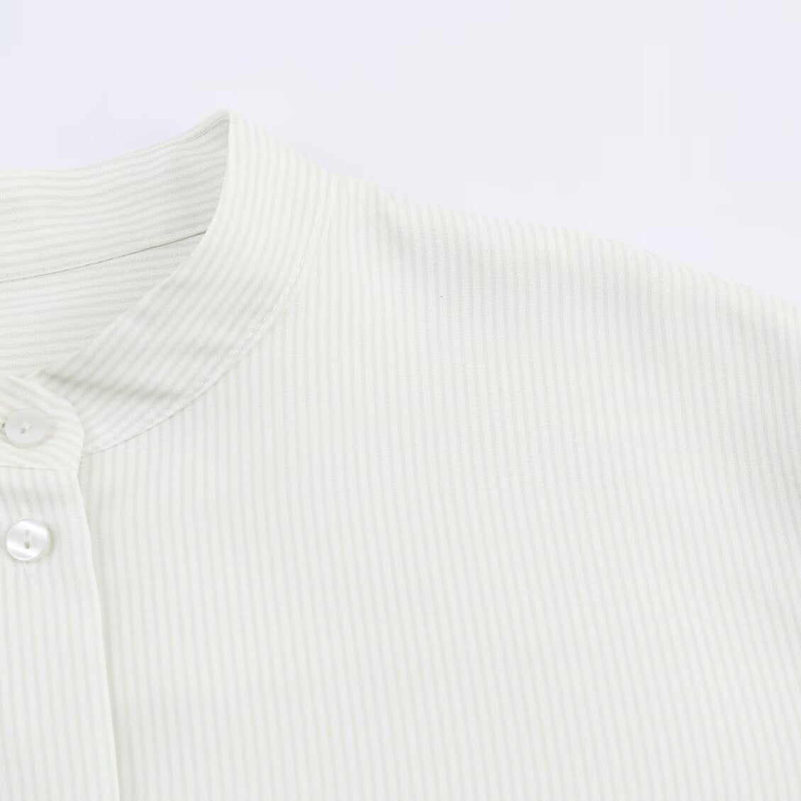 Women Oversize Shirt Blouse with Stand Collar, Chest Pocket and Curved Hem Chichicherry