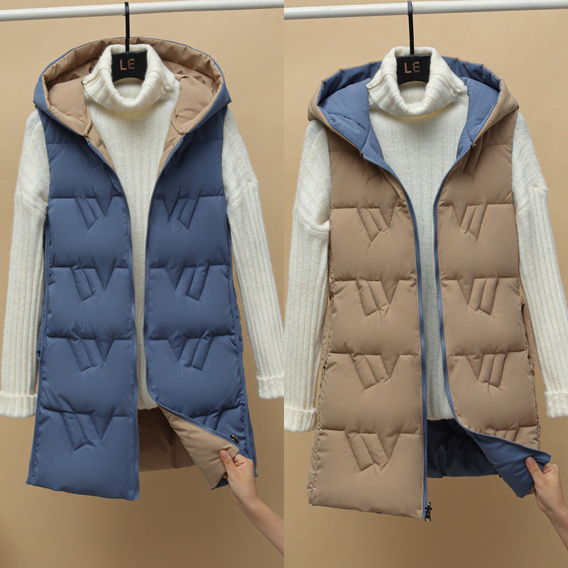 Women’s quilted long padded hooded vest with zipper Chichicherry