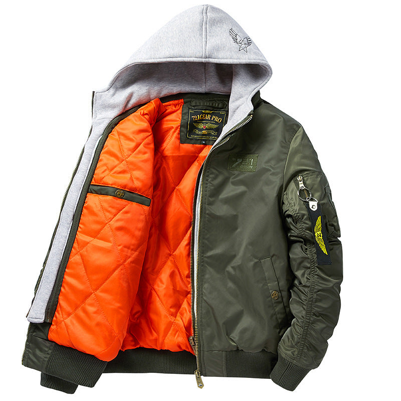 Men's pilot bomber jacket with removable hood double layer, padded thermal lining and arm pocket Chichicherry