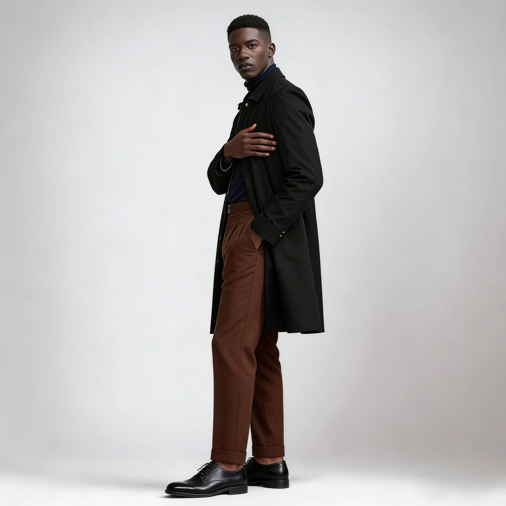 Men's classic knee-length coat with concealed button placket Chichicherry