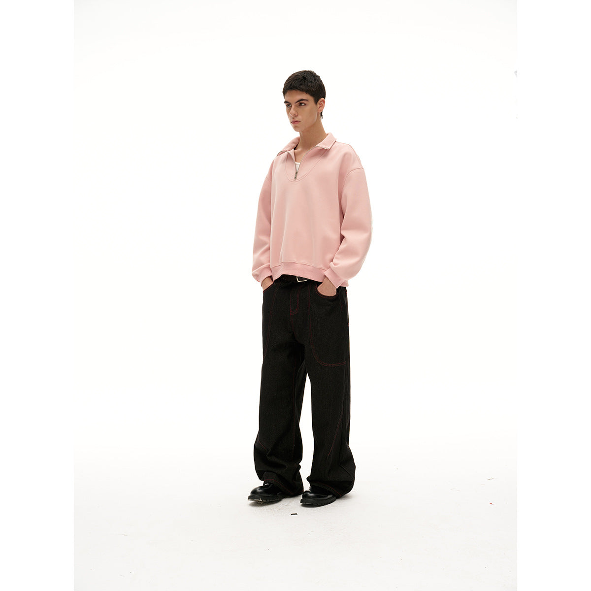 Women's Oversize Halfzip Stand Collar Sweatshirt made of heavy cotton blend Chichicherry