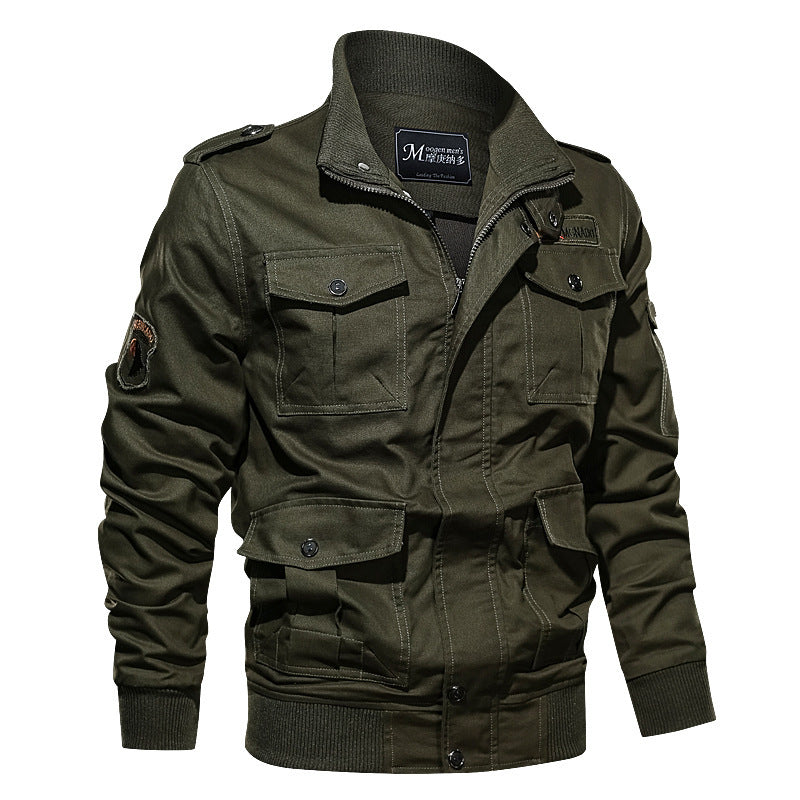 Men's Canvas Field Jacket in Utility Look with Multiple Pockets, Epaulettes and Ribbed Hem Chichicherry