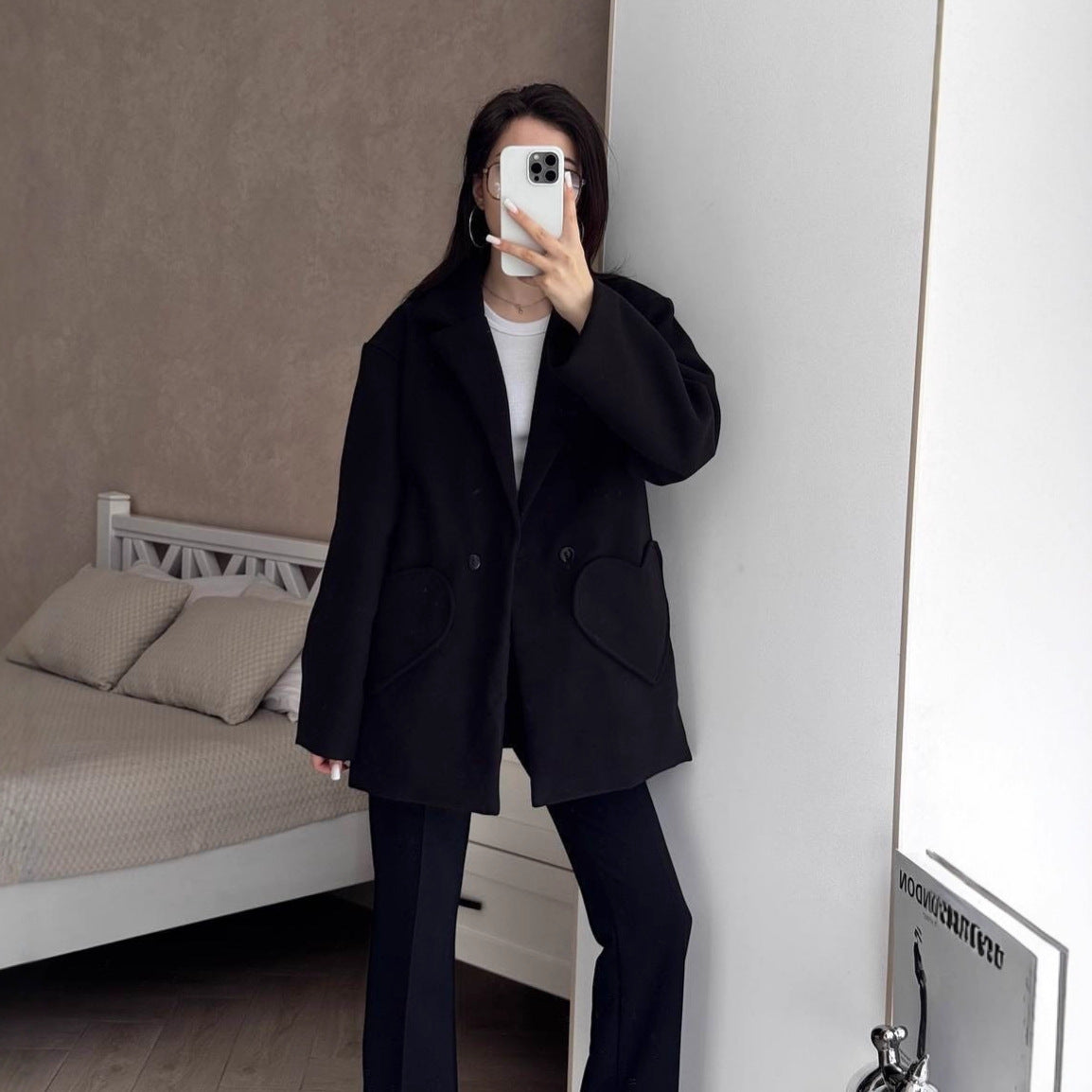 Damen Oversized Blazer-Mantel mit herzförmigen Taschen Chichicherry