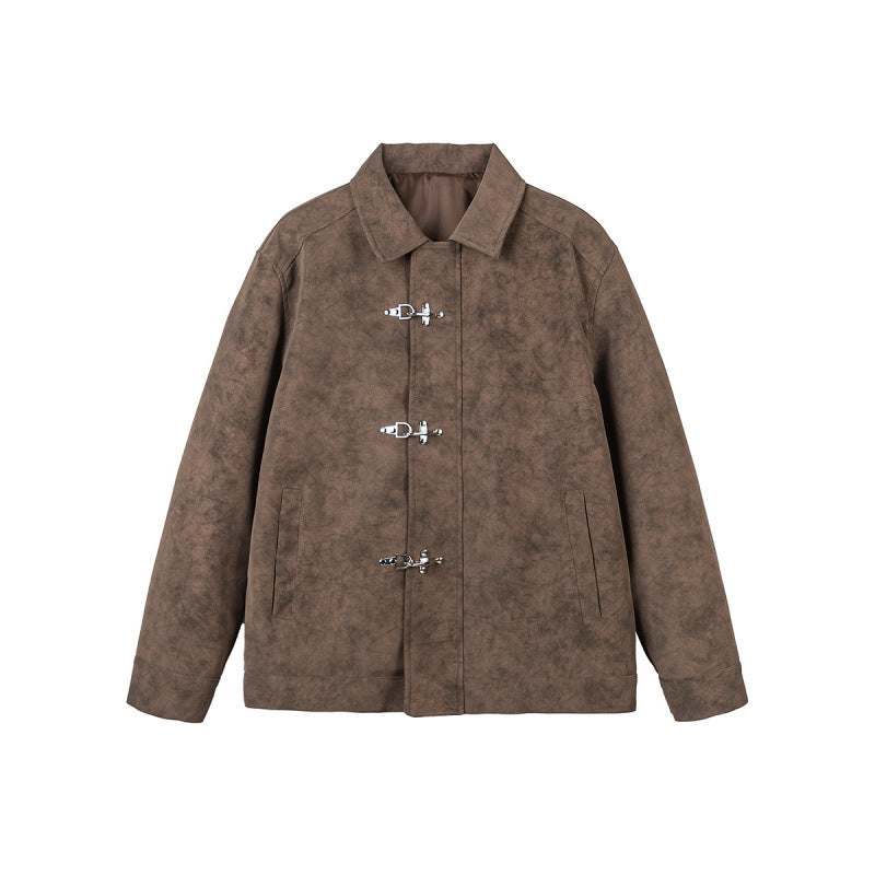 Men's short jacket made of suede imitation with metal toggle fasteners Chichicherry