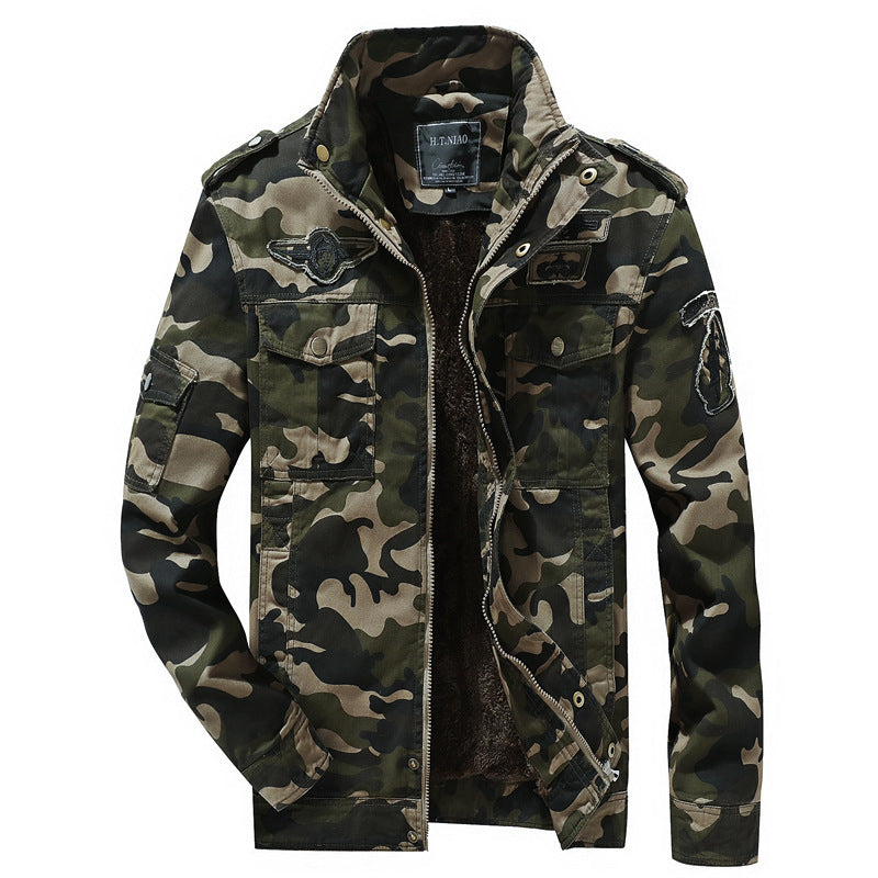 Men's Camouflage Field Jacket with Sherpa Lining and Multifunctional Utility Pockets Chichicherry
