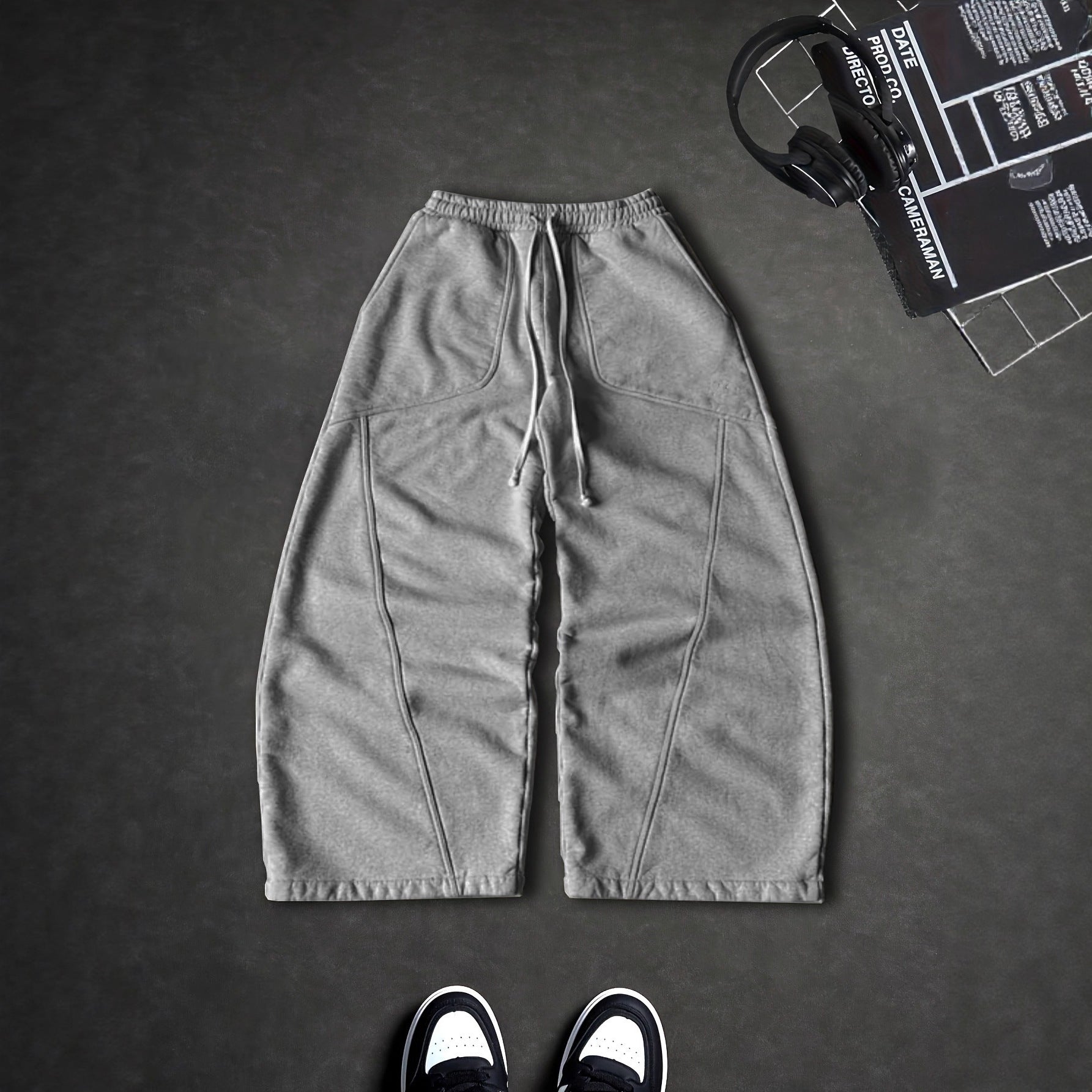 Women Extra Wide Lounge Jogging Pants with High Waist, Drawstring & Shaped Knee Panels Chichicherry