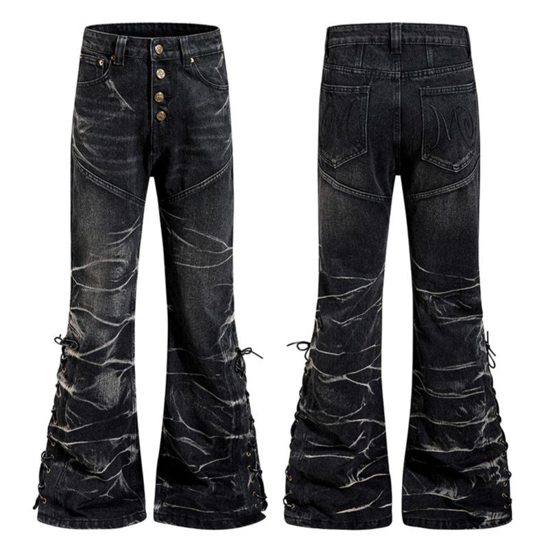 Women's high-waisted flared jeans with button fly and side lacing Chichicherry