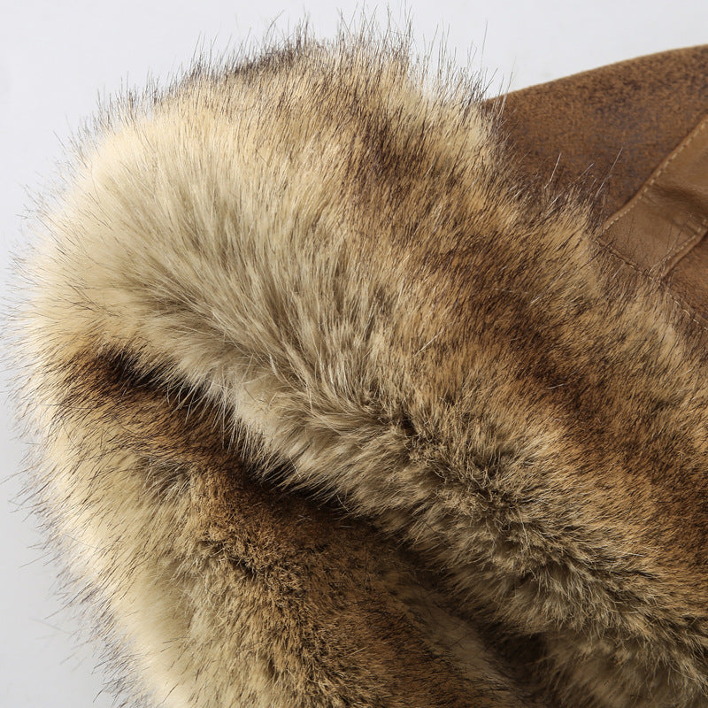 Men's aviator jacket made of vintage leather look with teddy lining and hood Chichicherry