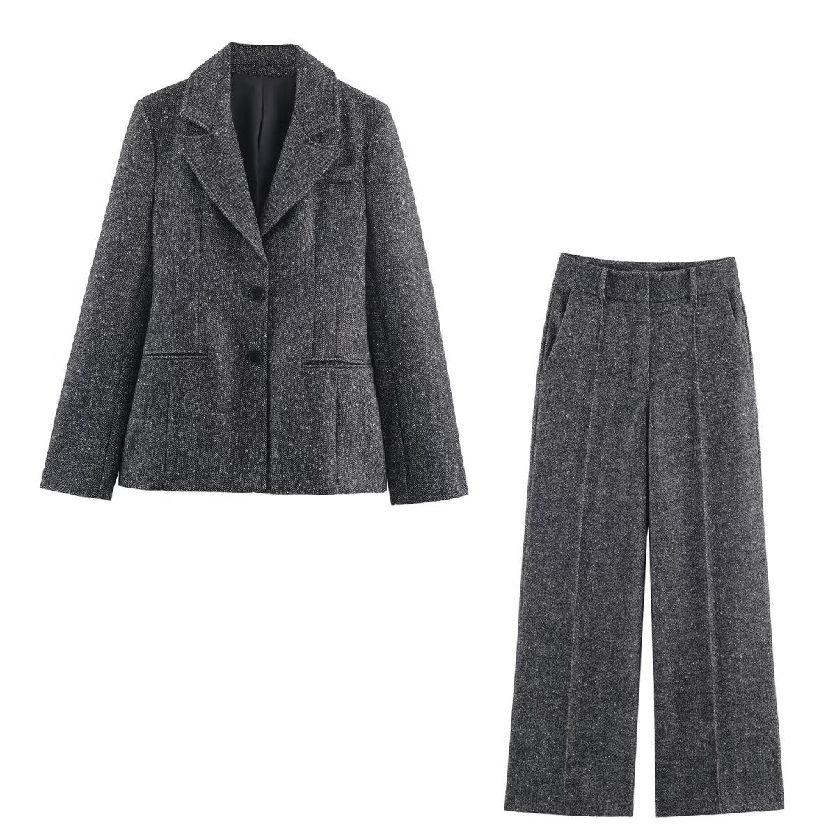Women's Wide Wool Look Pleated Trousers with High Waist and Press Pleat Chichicherry