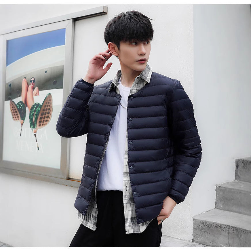 Men's collarless ultra-light quilted thermal jacket with snap button placket Chichicherry