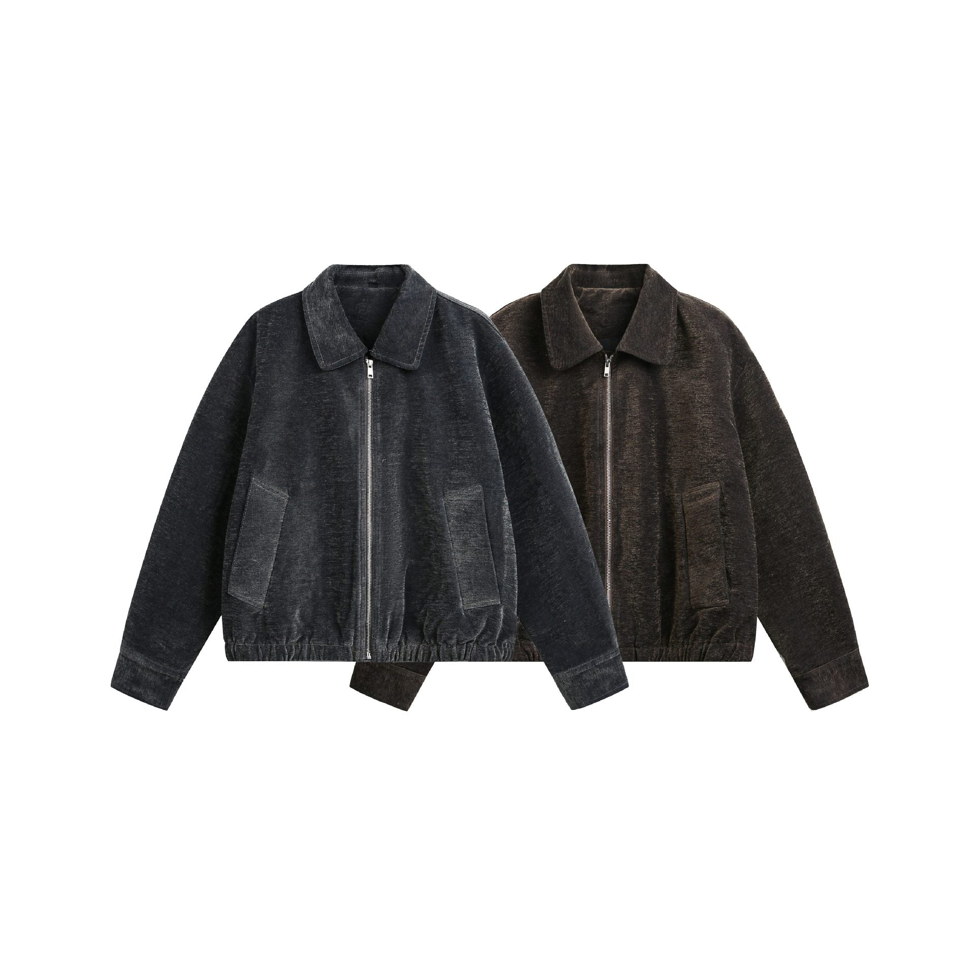 Unisex Boxy Bomber Jacket with Shirt Collar, Front Zipper and Flap Pockets Chichicherry