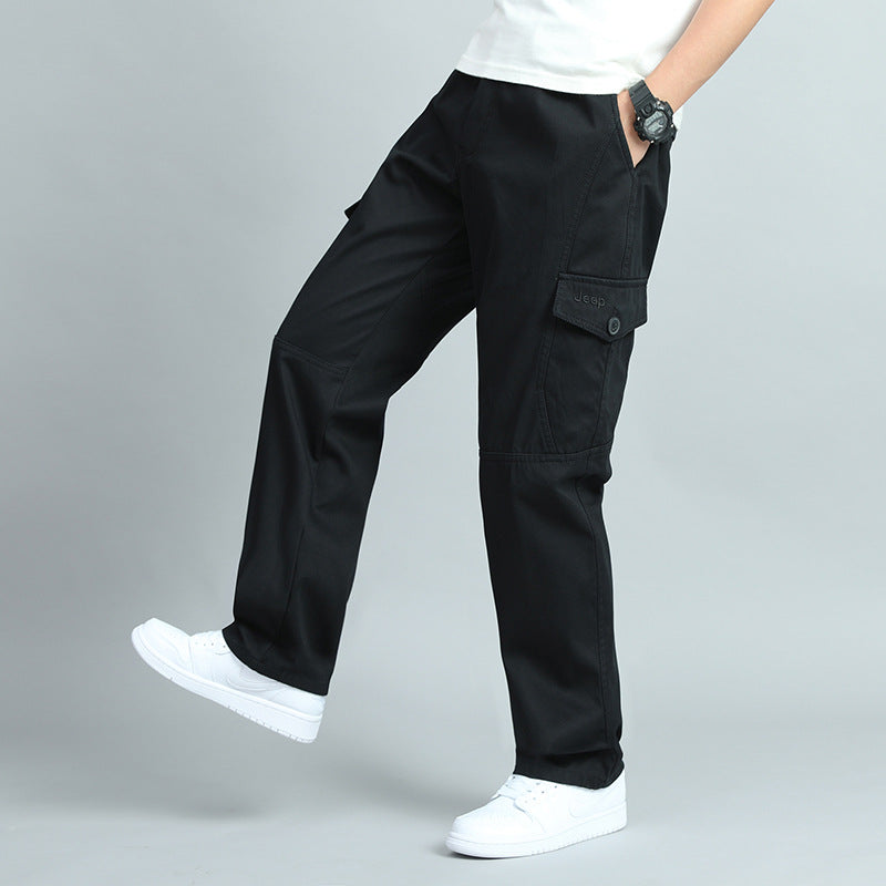 Men's Robust Canvas Cargo Pants with Straight Leg, Knee Patches & Flap Pockets Chichicherry