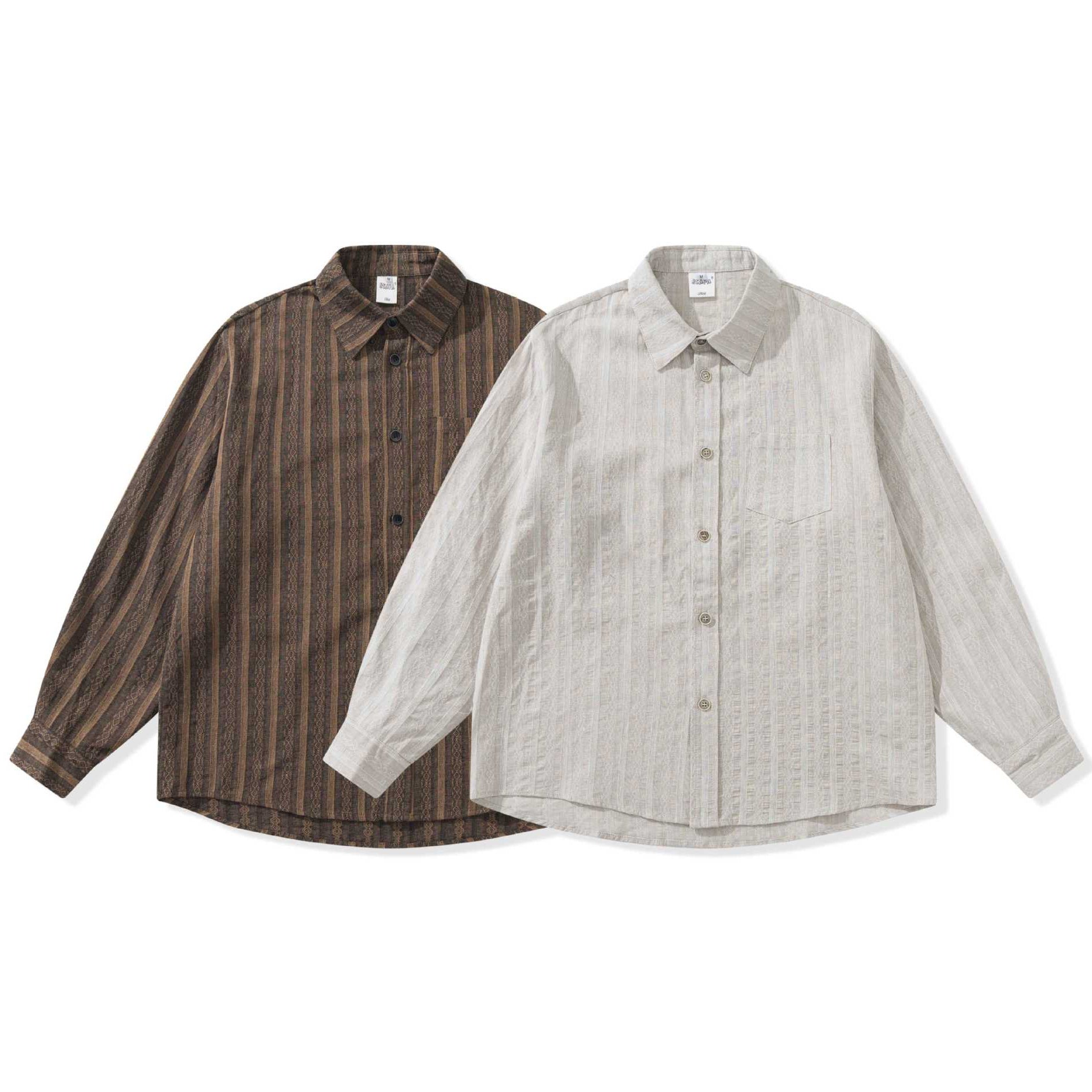 Unisex Loose Overshirt made of linen blend with texture and chest pocket Chichicherry