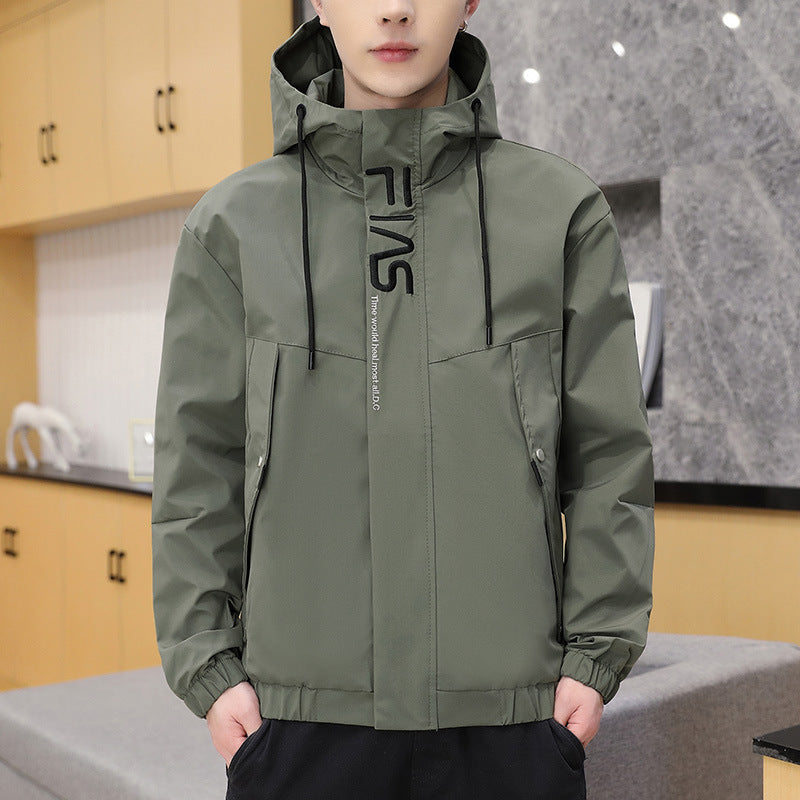 Men's lightweight wind and water-repellent hooded utility jacket with concealed zipper Chichicherry