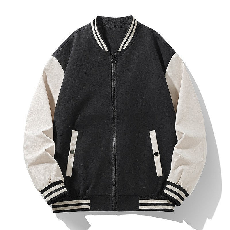 Men's lightweight college bomber jacket with contrasting striped ribbed collar and full zip Chichicherry