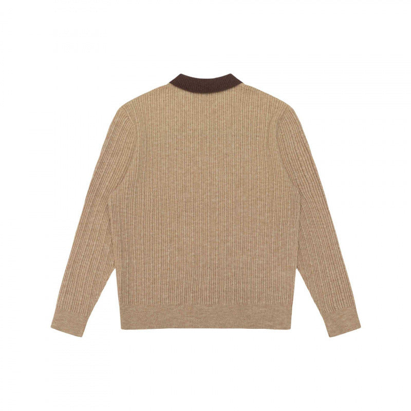 Men's Long-Sleeved Polo Sweater made of fine rib knit with contrasting collar Chichicherry