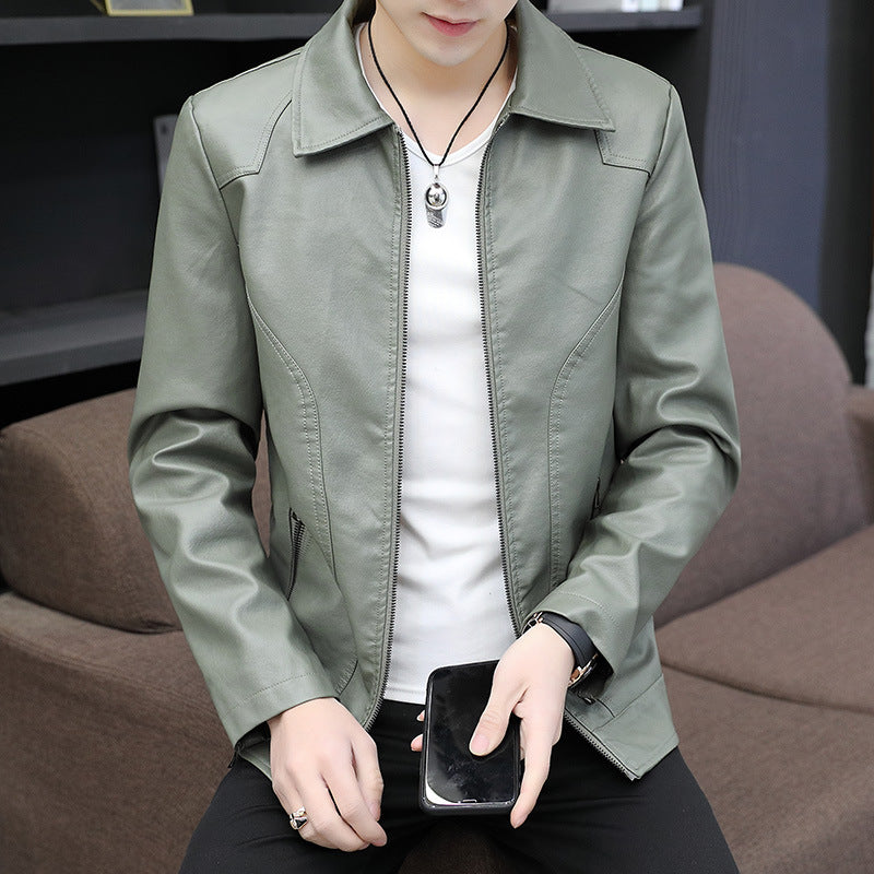 Men's slim artificial leather blouson with shirt collar and ergonomic shoulder quilting Chichicherry