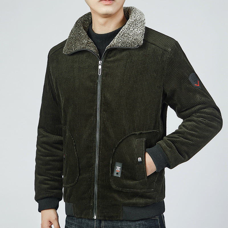 Men's corduroy bomber jacket with sherpa collar, thermo lining, and utility pockets Chichicherry