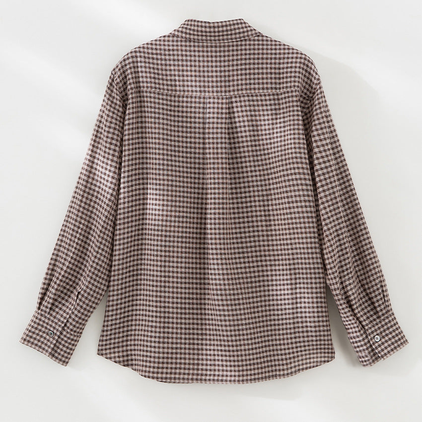 Women Checked Oversize Shirt Blouse with Kent Collar and Rounded Hem Chichicherry