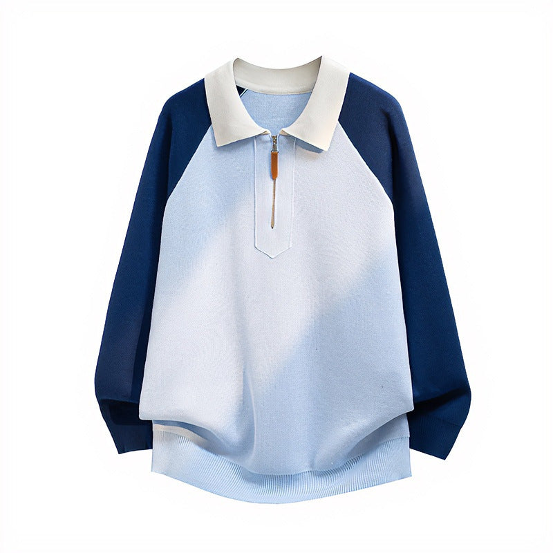 Herren Lässiger Polo-Halbzip-Pullover aus Feinstrick mit Raglanärmeln Chichicherry