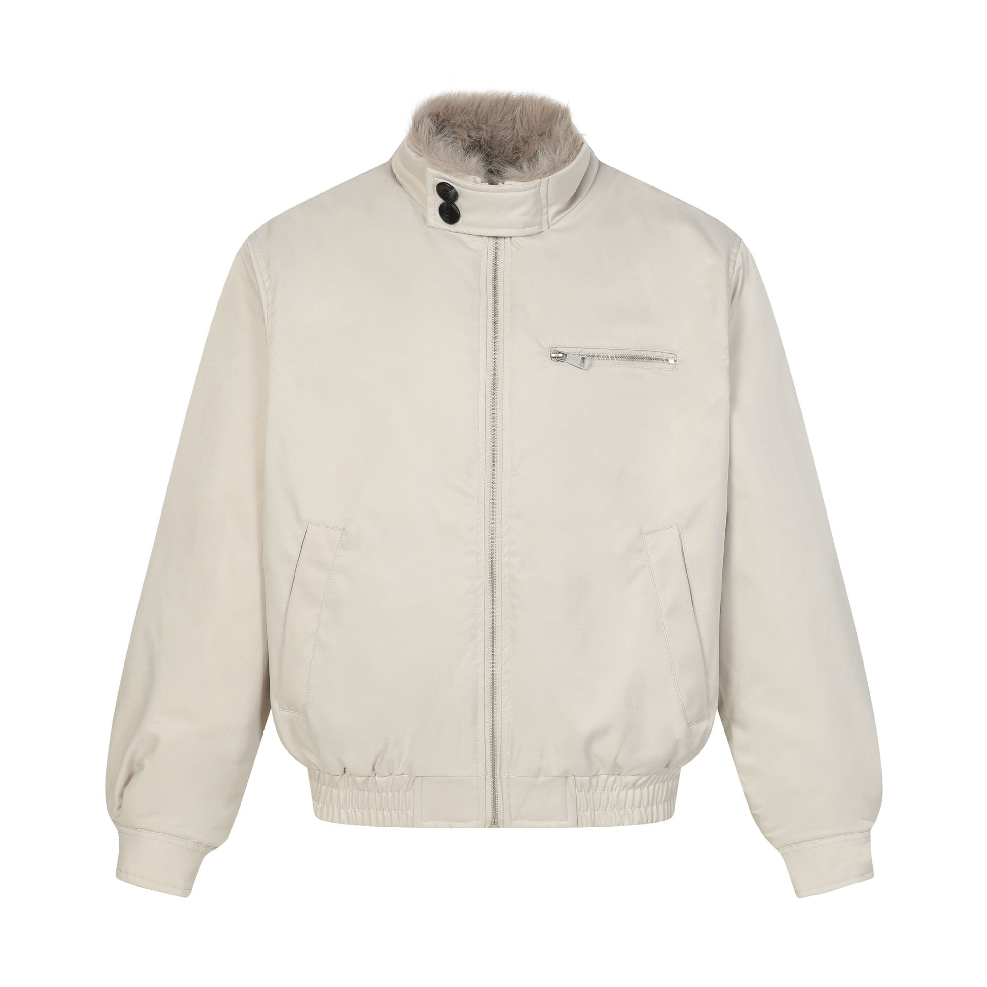 Men's short bomber-style jacket with quilted insulation and faux fur stand-up collar Chichicherry