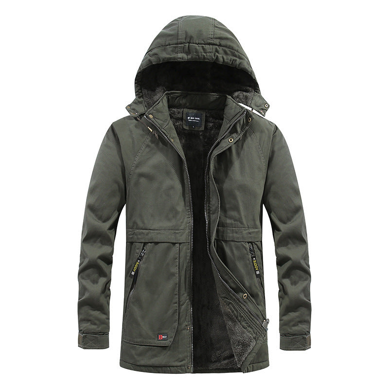 Men's Canvas Parka with warming teddy fleece lining, hood, and concealed two-way zipper Chichicherry