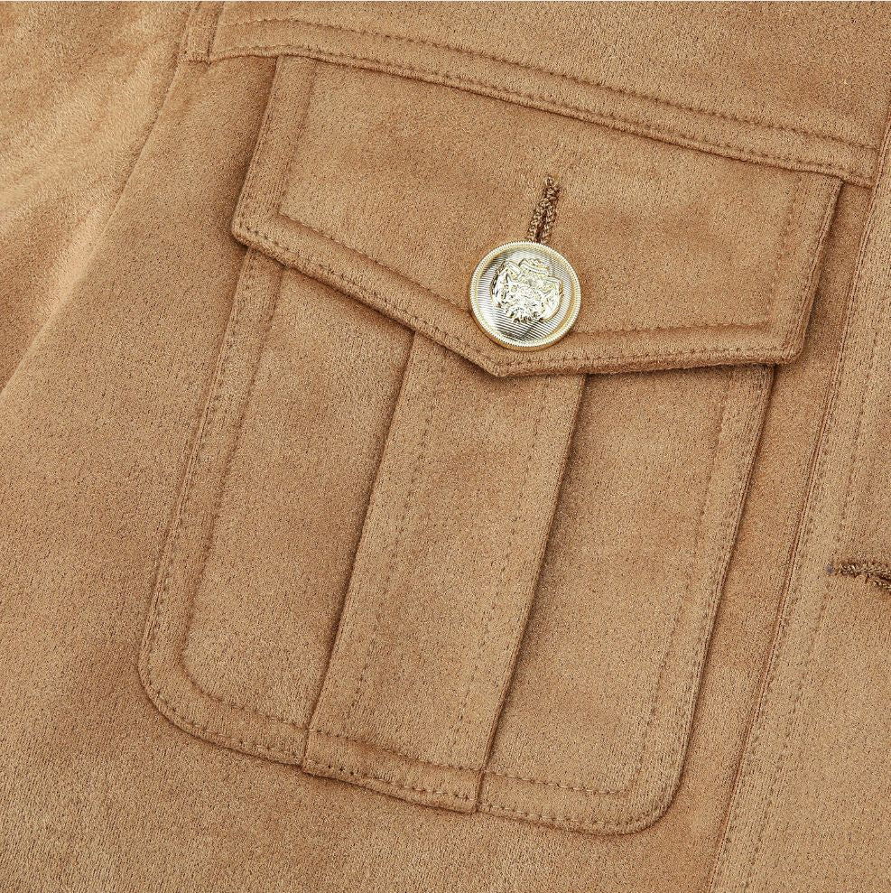 Women’s short jacket made of suede look with stand-up collar and patch pockets Chichicherry
