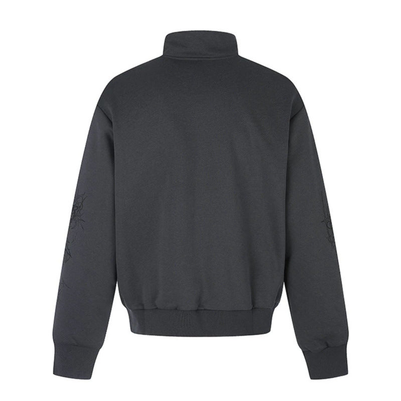 Women's Zip Sweat Jacket with Stand-Up Collar and Leopard Union Jack Print Chichicherry