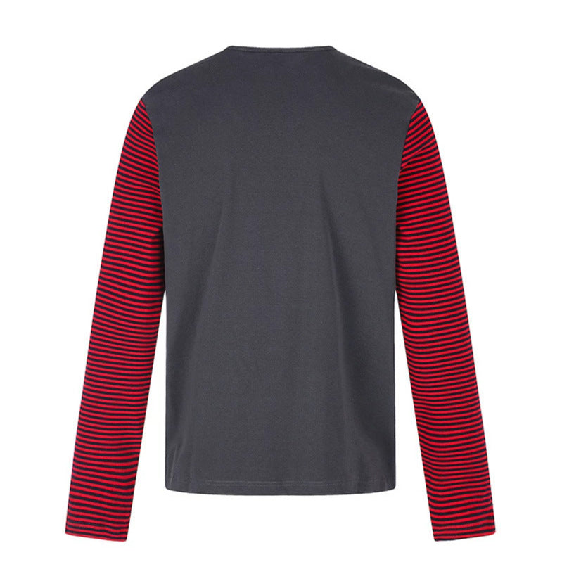 Men's Long Sleeve Shirt with Contrast Stripe Sleeves and Large Lip Statement Print Chichicherry